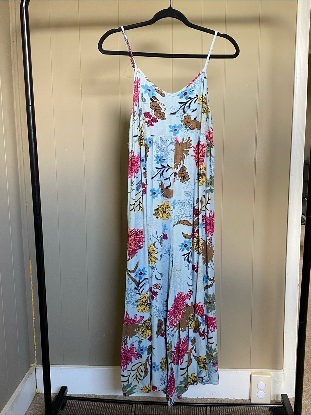 NATURAL LIFE Blue Floral jumper with pockets and adjustable straps